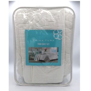 Trina Turk Twin Quilt Set Sham White Cotton Coastal Tropical Palm Desert NEW